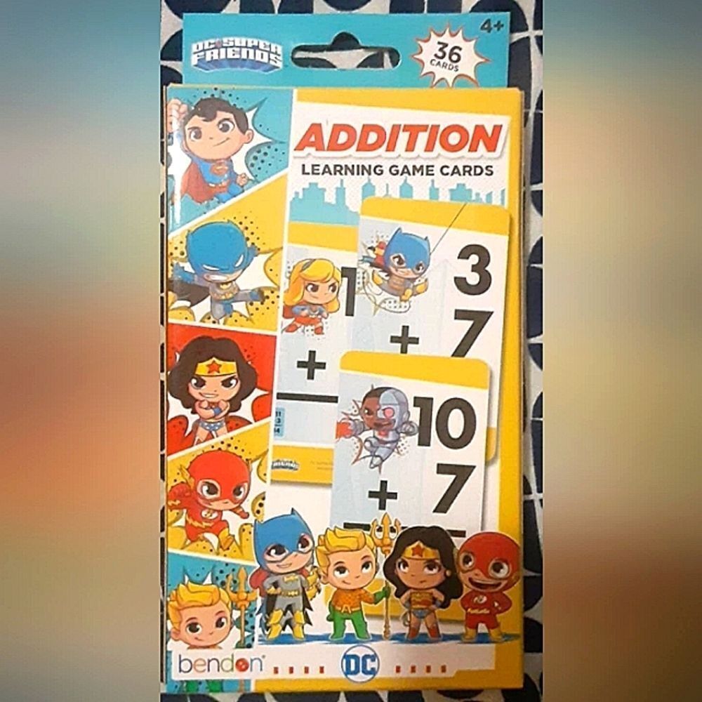 DC Super Friends Addition Learning Game Cards - Blue, Yellow